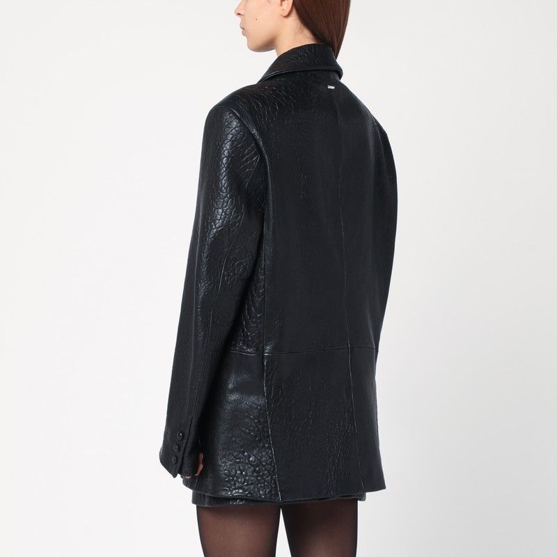 CASSELL Double-Breasted Croc-Effect Leather Jacket