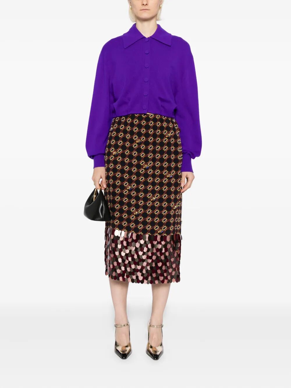 DRIES VAN NOTEN Embroidered Silk Midi Skirt