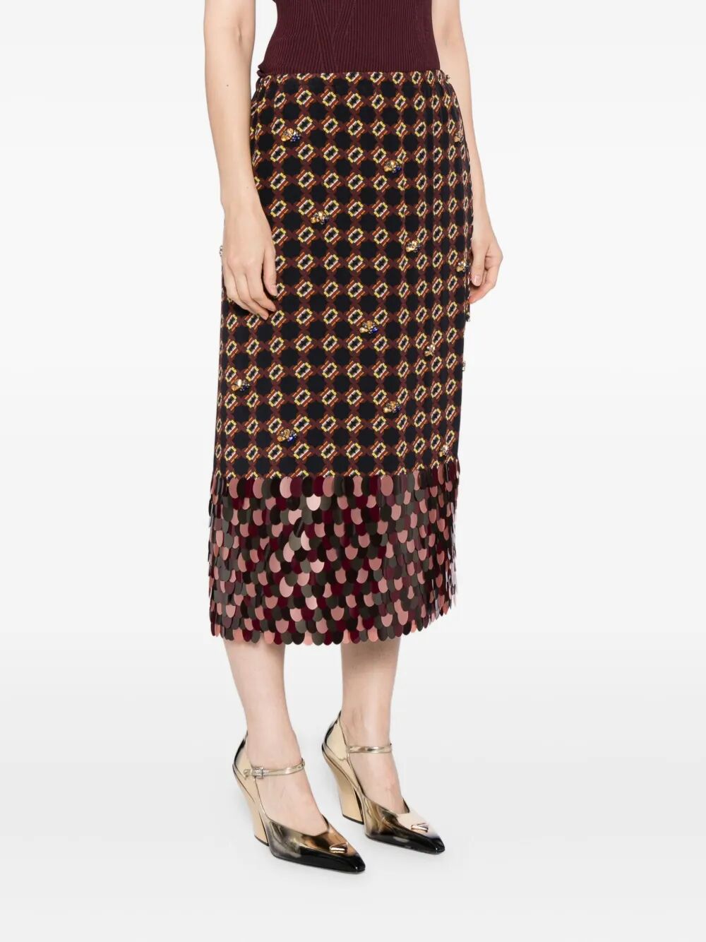 DRIES VAN NOTEN Embroidered Silk Midi Skirt
