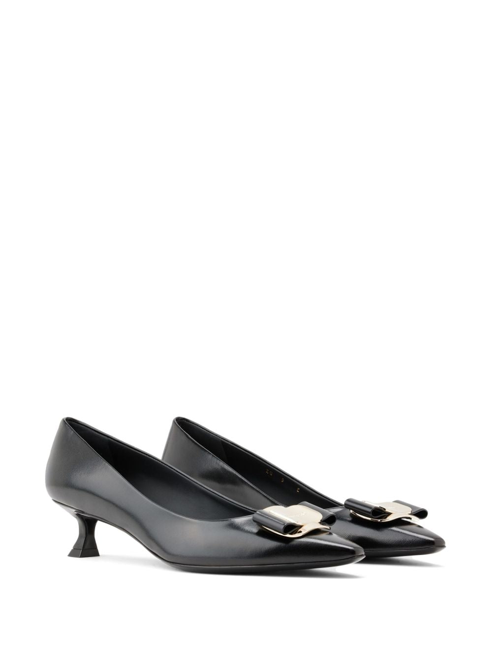 Ferragamo Vara Leather Mini Pumps with Bow Detail - Women's Slip-On Kitten Heel