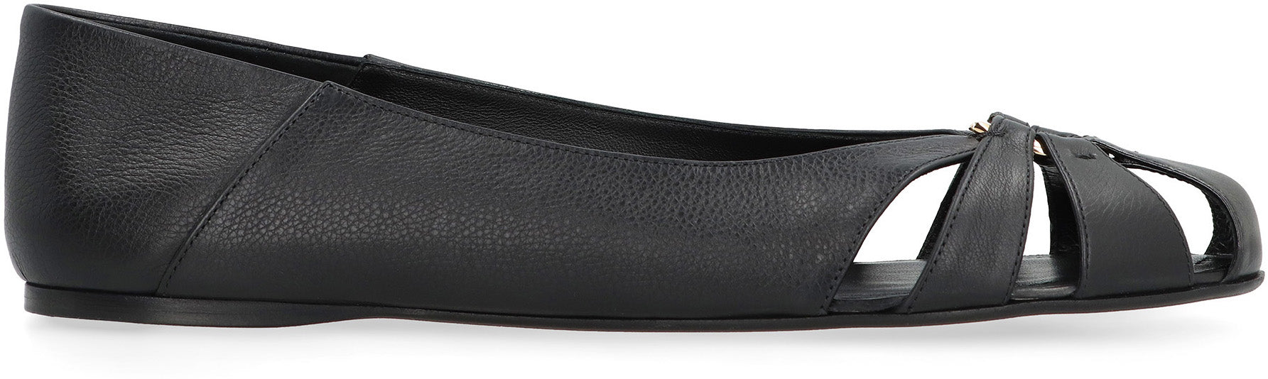 Ferragamo Elegant Leather Ballet Flats with Front Cut-Out Detail