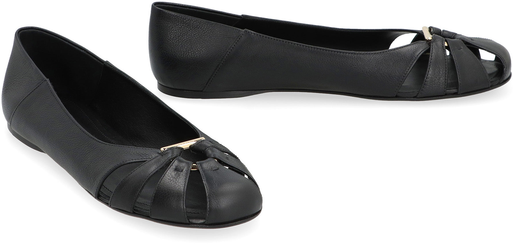 Ferragamo Elegant Leather Ballet Flats with Front Cut-Out Detail
