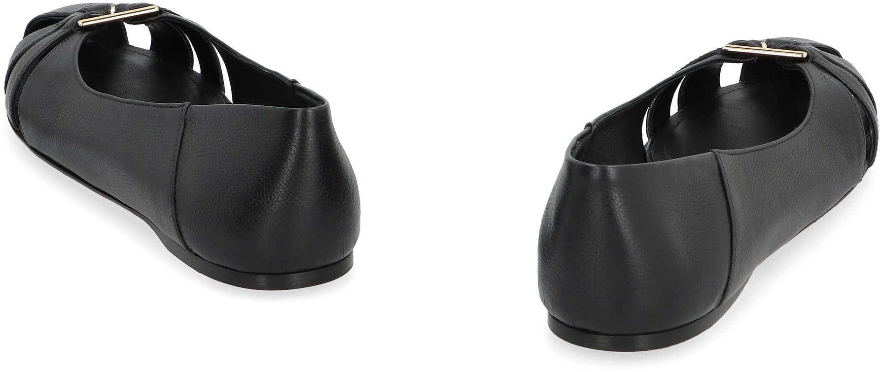 Ferragamo Elegant Leather Ballet Flats with Front Cut-Out Detail