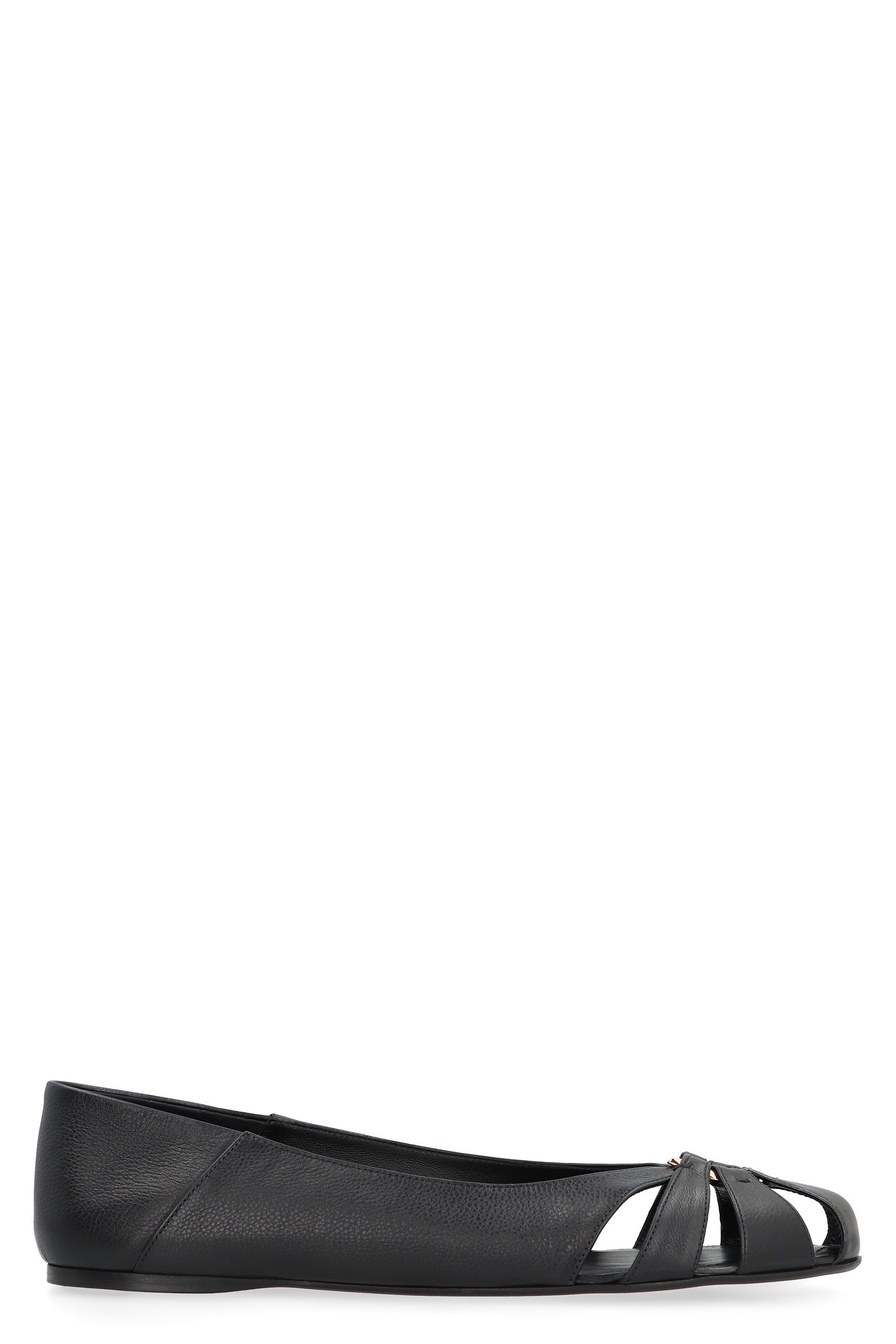 Ferragamo Elegant Leather Ballet Flats with Front Cut-Out Detail
