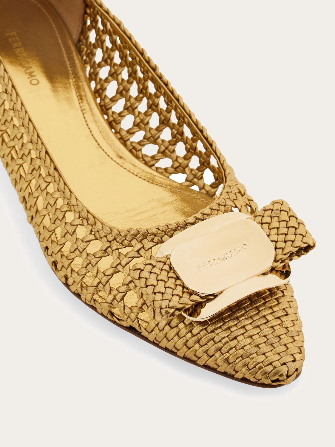 Ferragamo Golden Perforated Ballerinas for Women