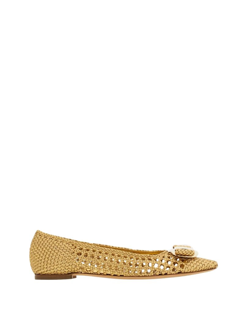 Ferragamo Golden Perforated Ballerinas for Women