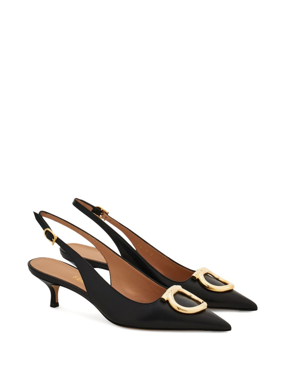 Ferragamo Leather Slingback Pumps with Adjustable Ankle Strap and Kitten Heel