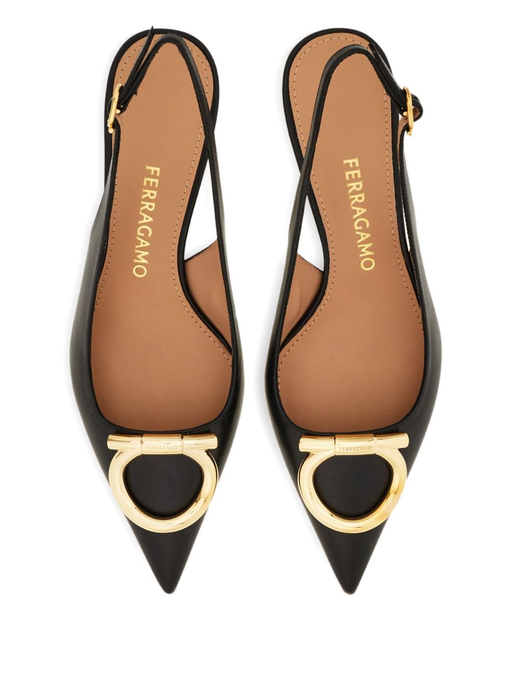 Ferragamo Leather Slingback Pumps with Adjustable Ankle Strap and Kitten Heel