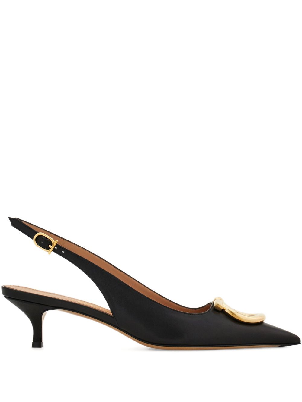Ferragamo Leather Slingback Pumps with Adjustable Ankle Strap and Kitten Heel