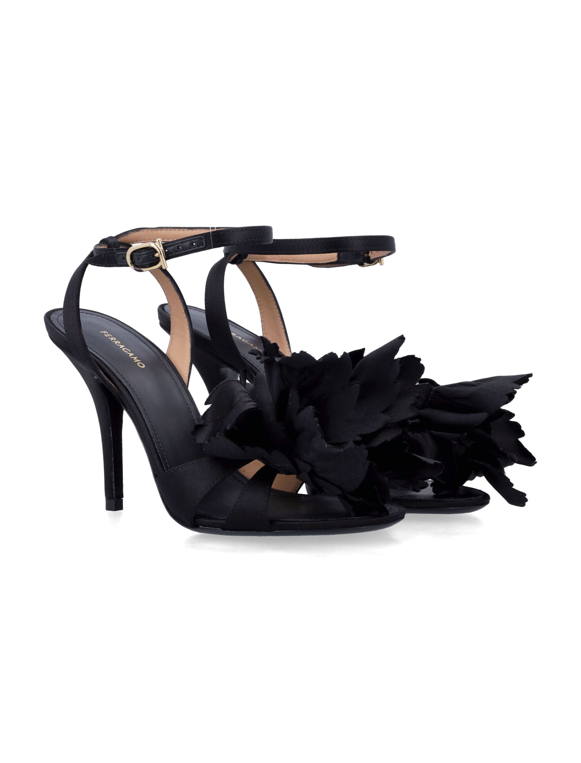Ferragamo Satin Flower Sandal with Stiletto Heel - 9 cm