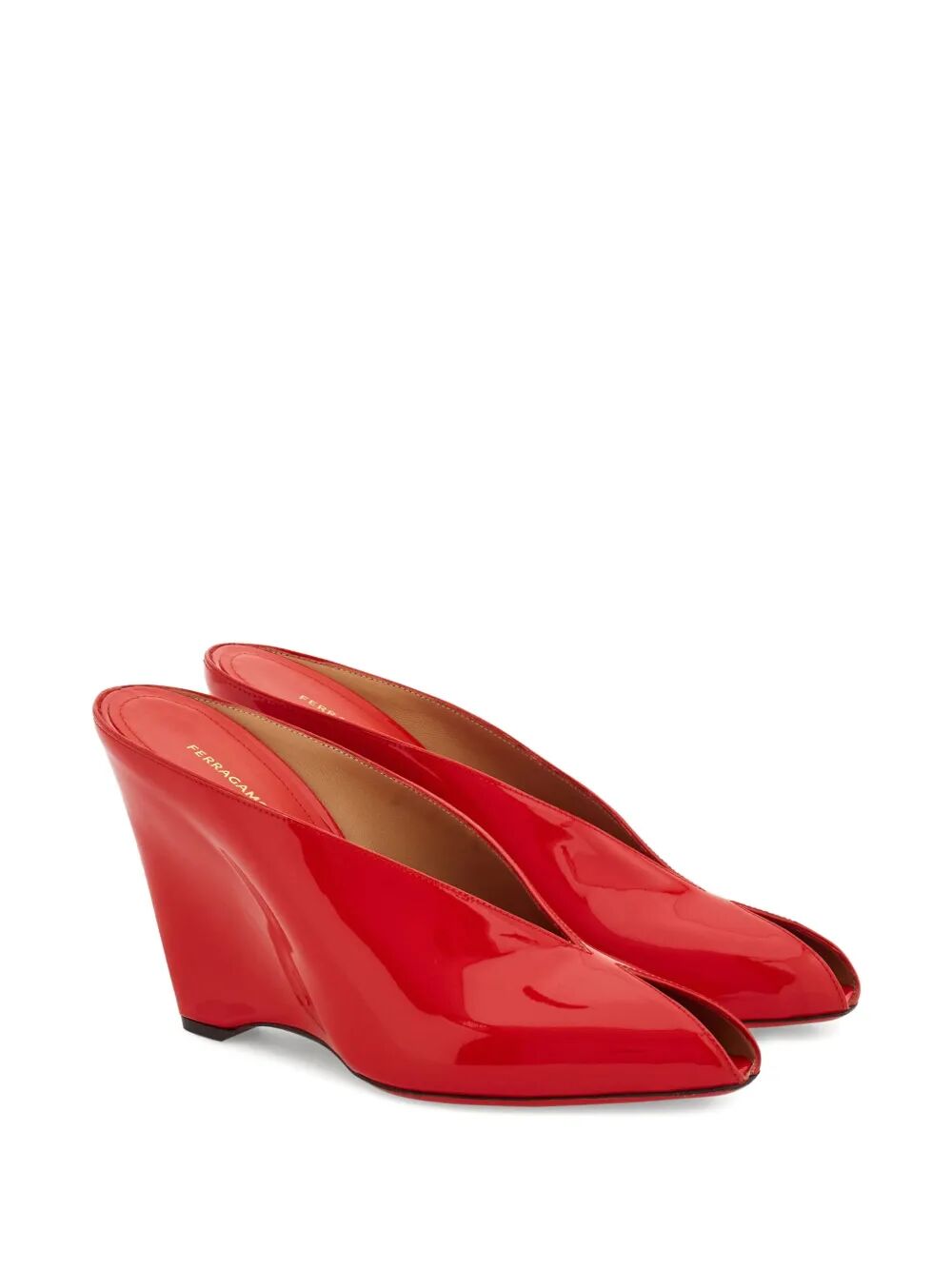 Ferragamo Alicia 95 Peep Toe Patent Leather Flats