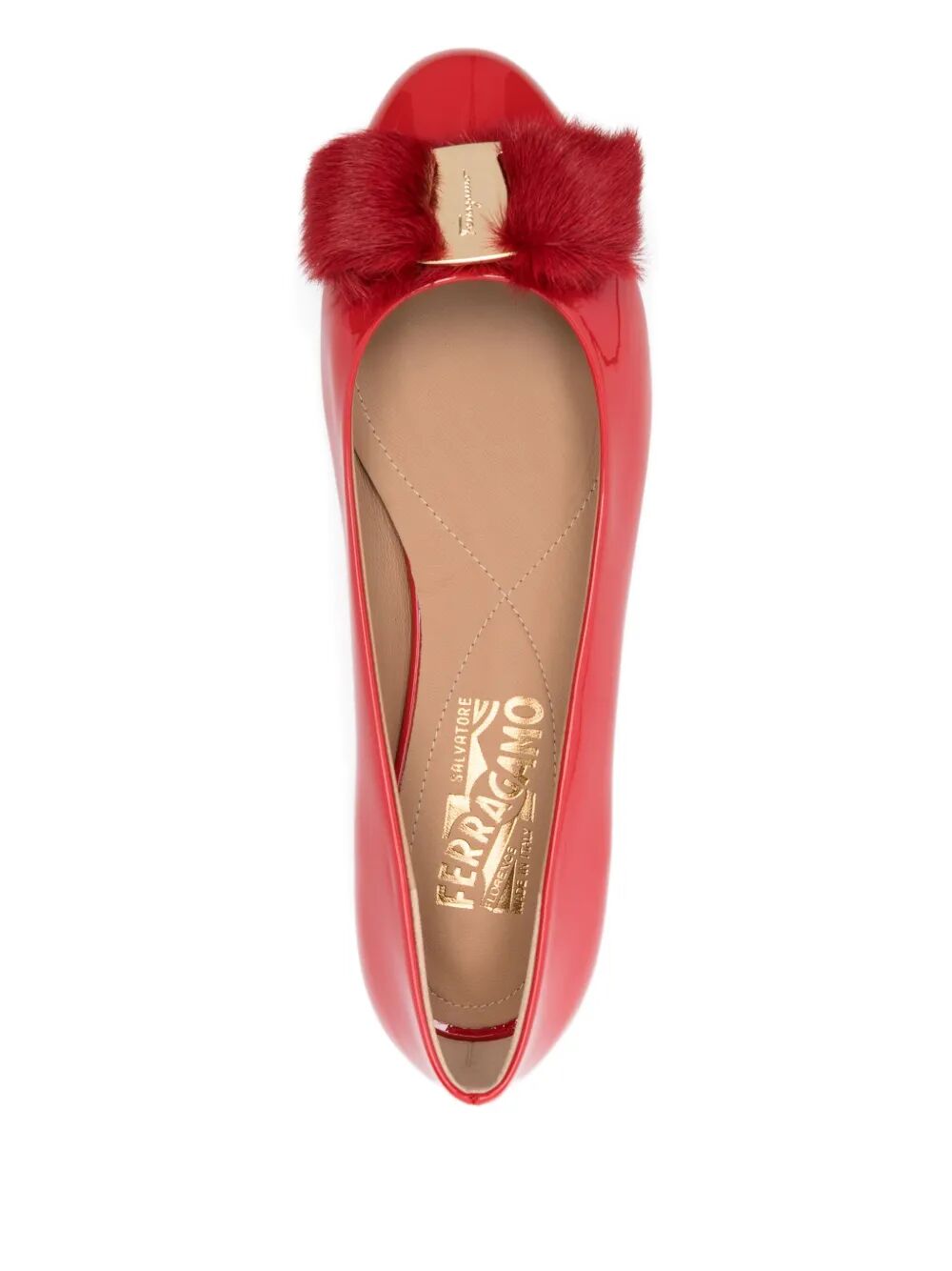 Ferragamo Elegant Fur Patent Leather Ballet Flats for Women