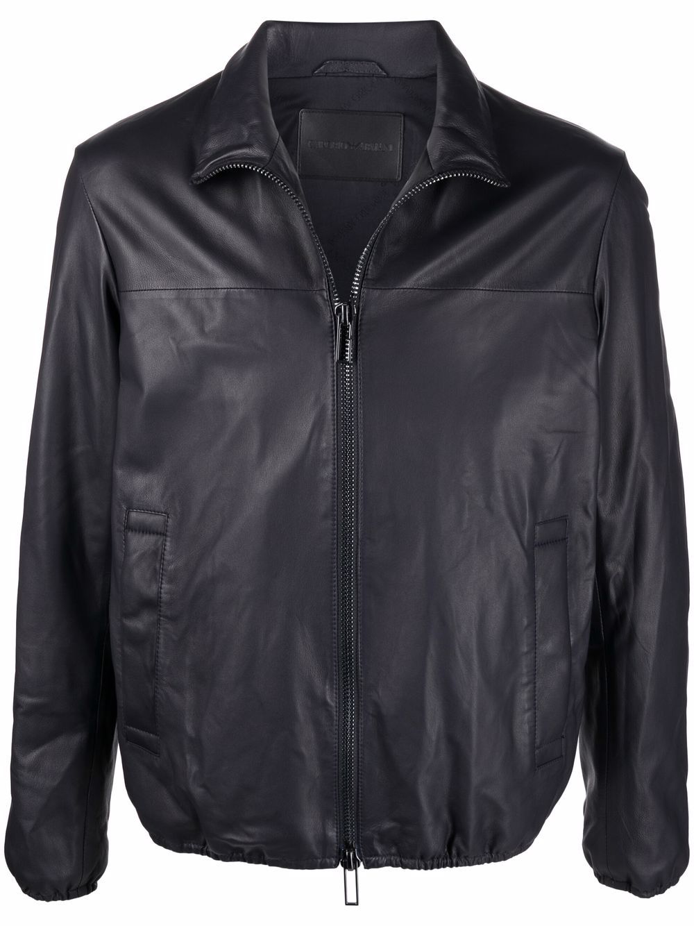 EMPORIO ARMANI Leather Zipped Jacket with Drawstring Hem