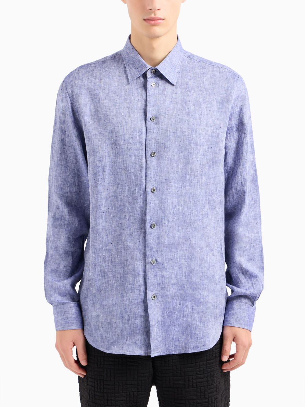 EMPORIO ARMANI Linen Shirt with Straight-Point Collar - SS25
