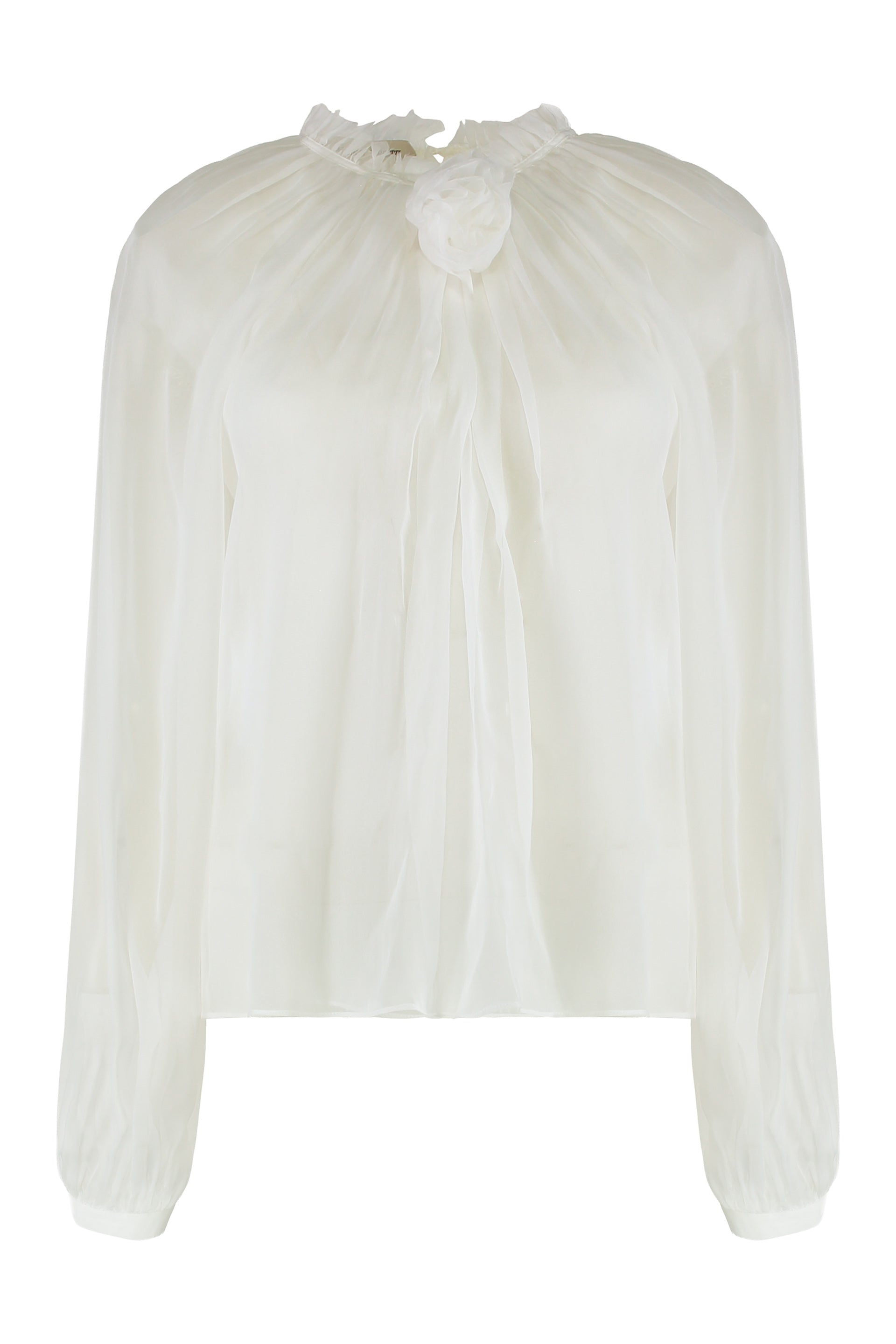 ALBERTA FERRETI Silk Blouse with Decorative Flower and Bow Closure