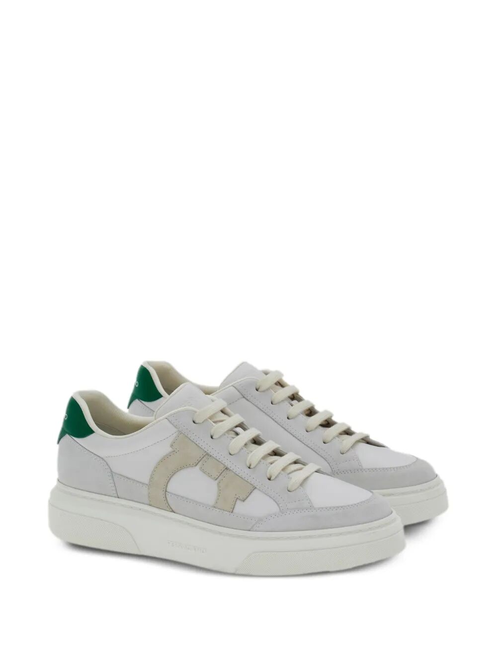 Ferragamo Mens Leather Sneakers with Gancini Hook Patch