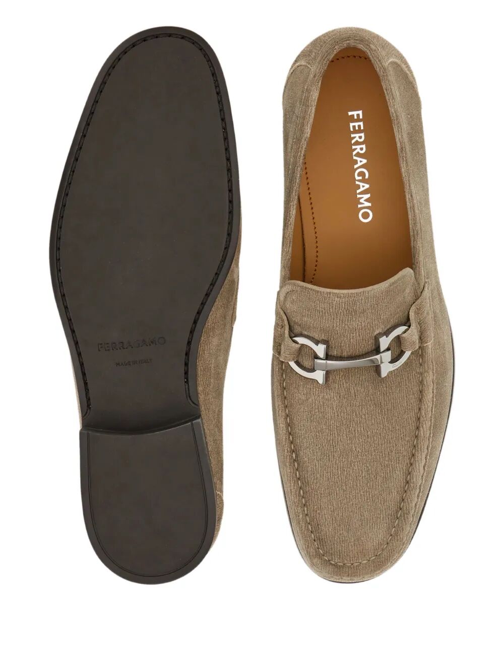 Ferragamo Grandioso Suede Loafers with Gancini Hook Buckle