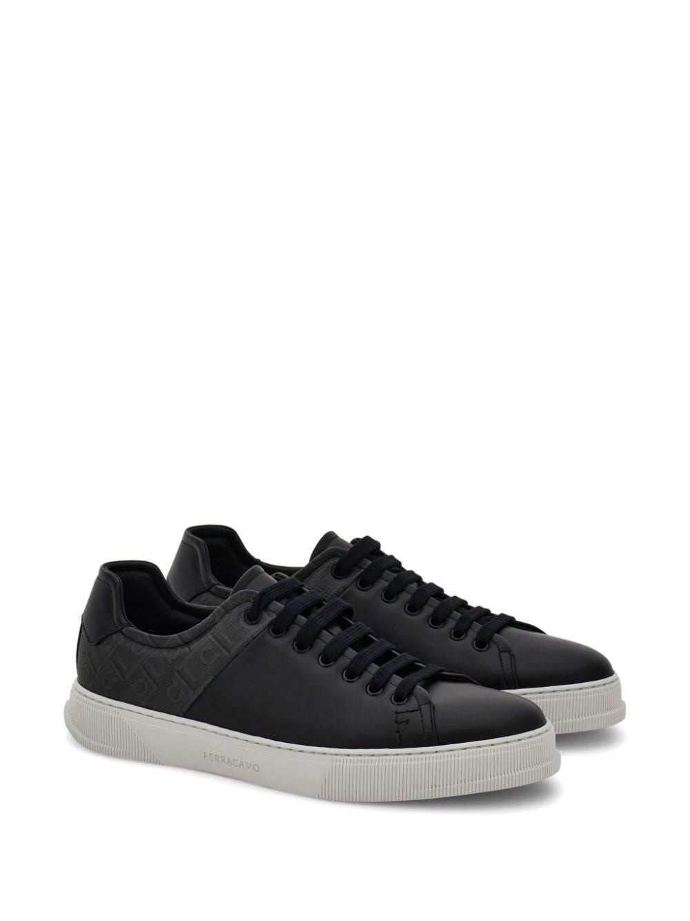 Ferragamo Leather and Jacquard Fabric Monogram Clayton Sneaker