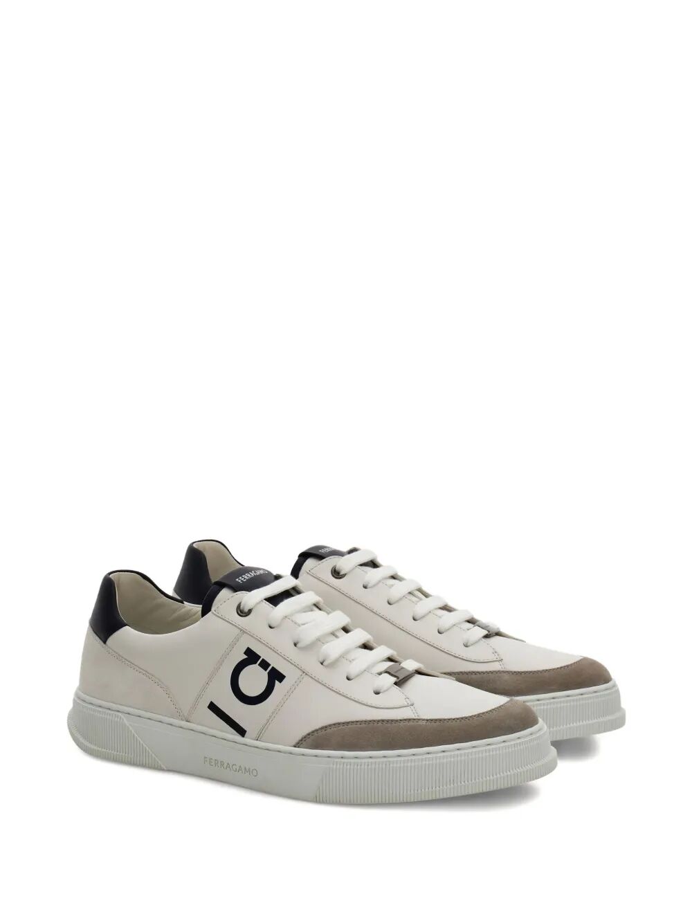 Ferragamo Alaska Leather and Suede Sneaker with Gancini Hook Detail
