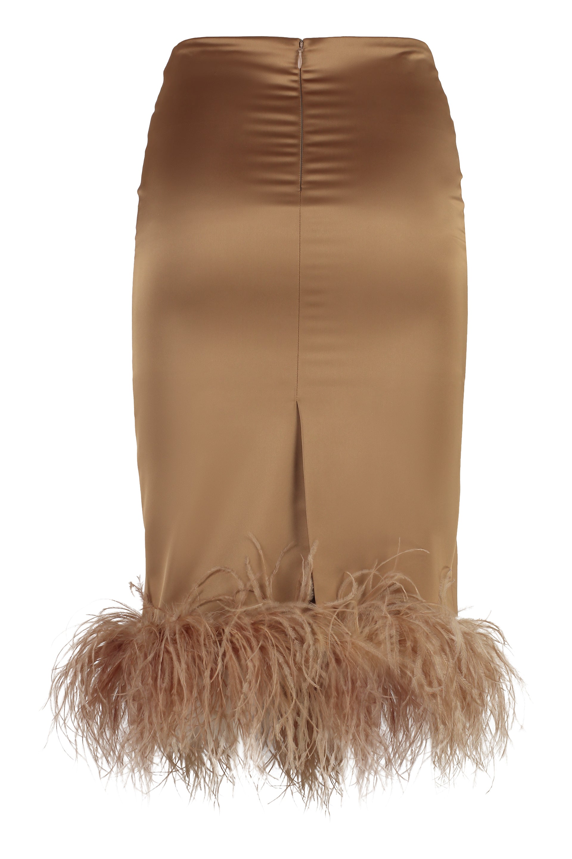 GIUSEPPE DI MORABITO Satin Mini Skirt with Feather Hemline