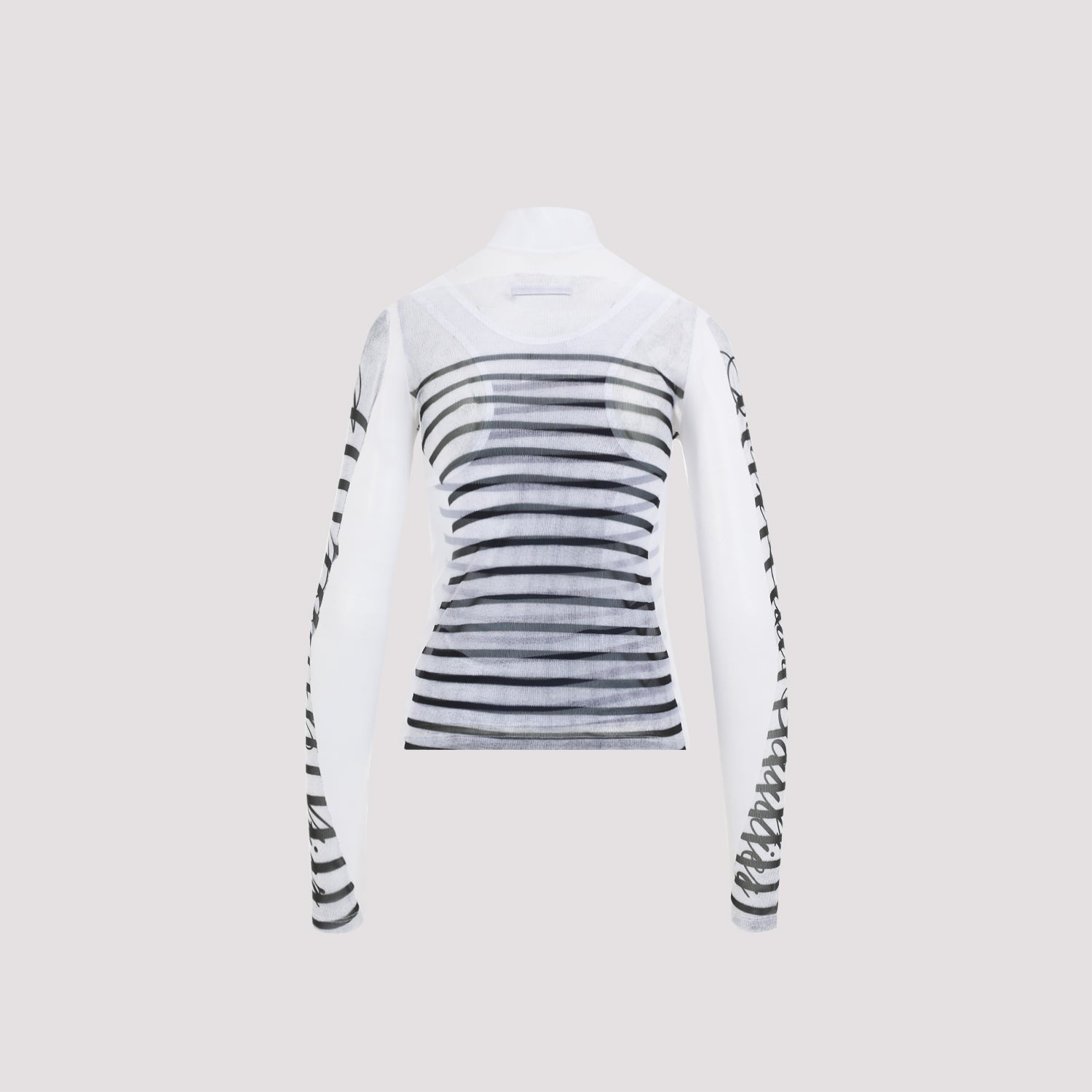 JEAN PAUL GAULTIER Spandex Mesh Printed Feathers Mariniere Top