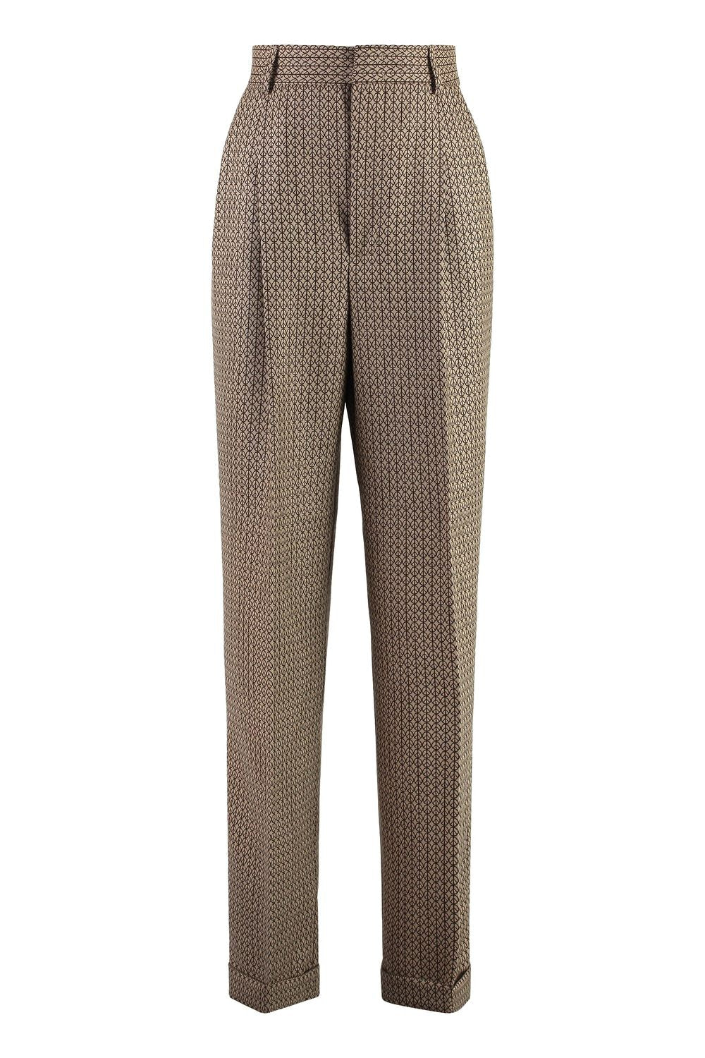 MOSCHINO COUTURE Peace Motif Jacquard Trousers with Roll-Up Ankle Cuffs
