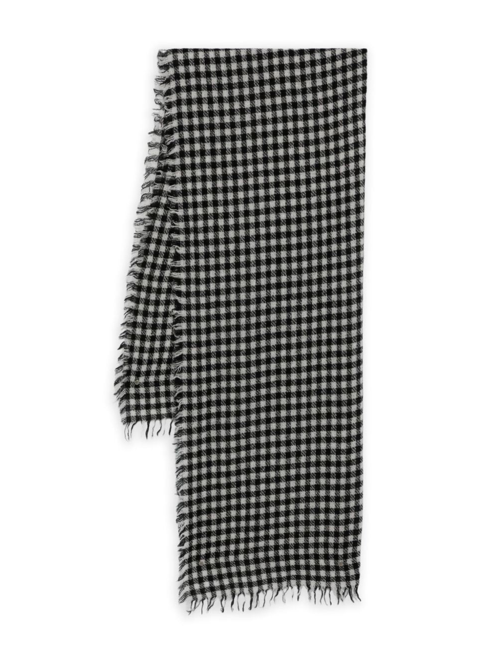 FALIERO SARTI Wool and Cashmere Gingham Scarf with Frayed Edges