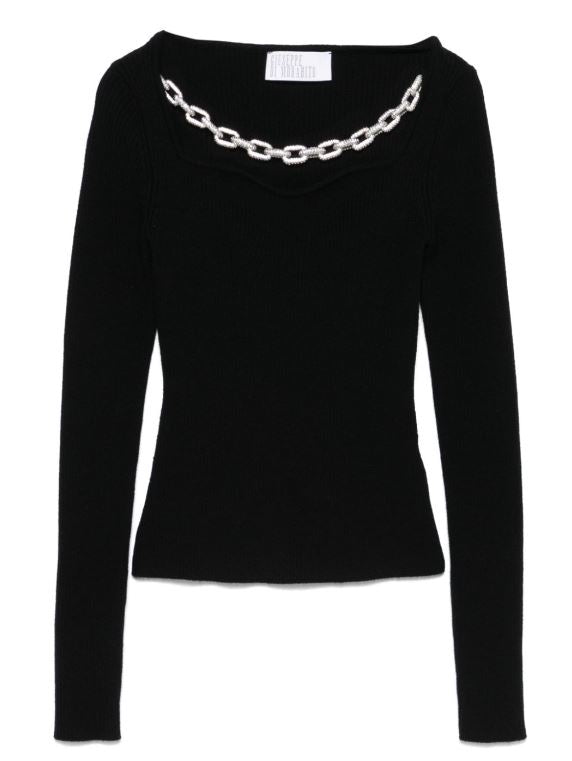 GIUSEPPE DI MORABITO Merino Wool Blend Sweater with Crystal Chain-Link Detailing