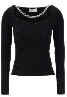GIUSEPPE DI MORABITO Merino Wool Blend Sweater with Crystal Chain-Link Detailing