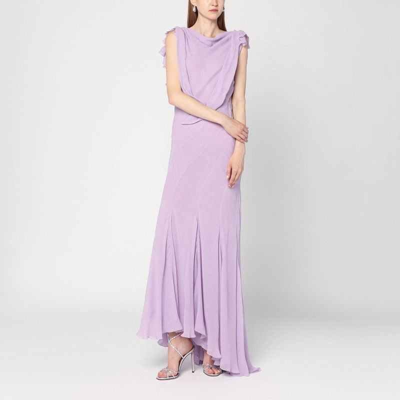 ALBERTA FERRETI Elegant Long Dress with Ruffle Details