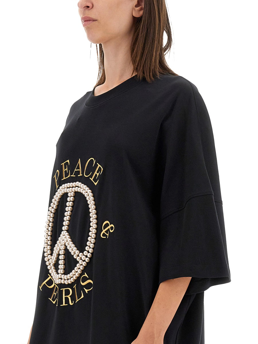 MOSCHINO COUTURE Oversize Cotton Dress with Peace & Pearls