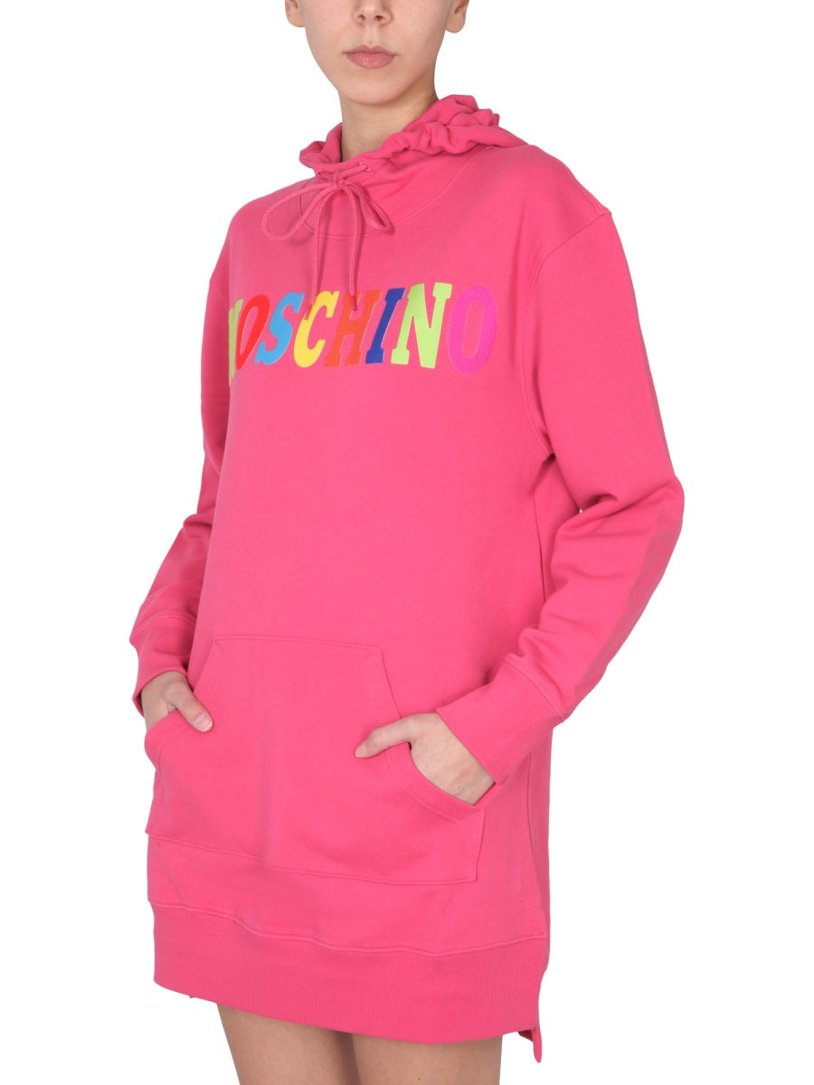 MOSCHINO COUTURE Mini Couture Dress with Multicolor Flocked Logo