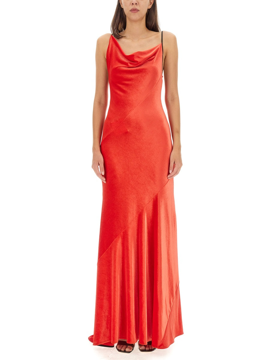 PHILOSOPHY DI LORENZO SERAFINI Elegant Asymmetrical Long Dress with Thin Shoulder Straps
