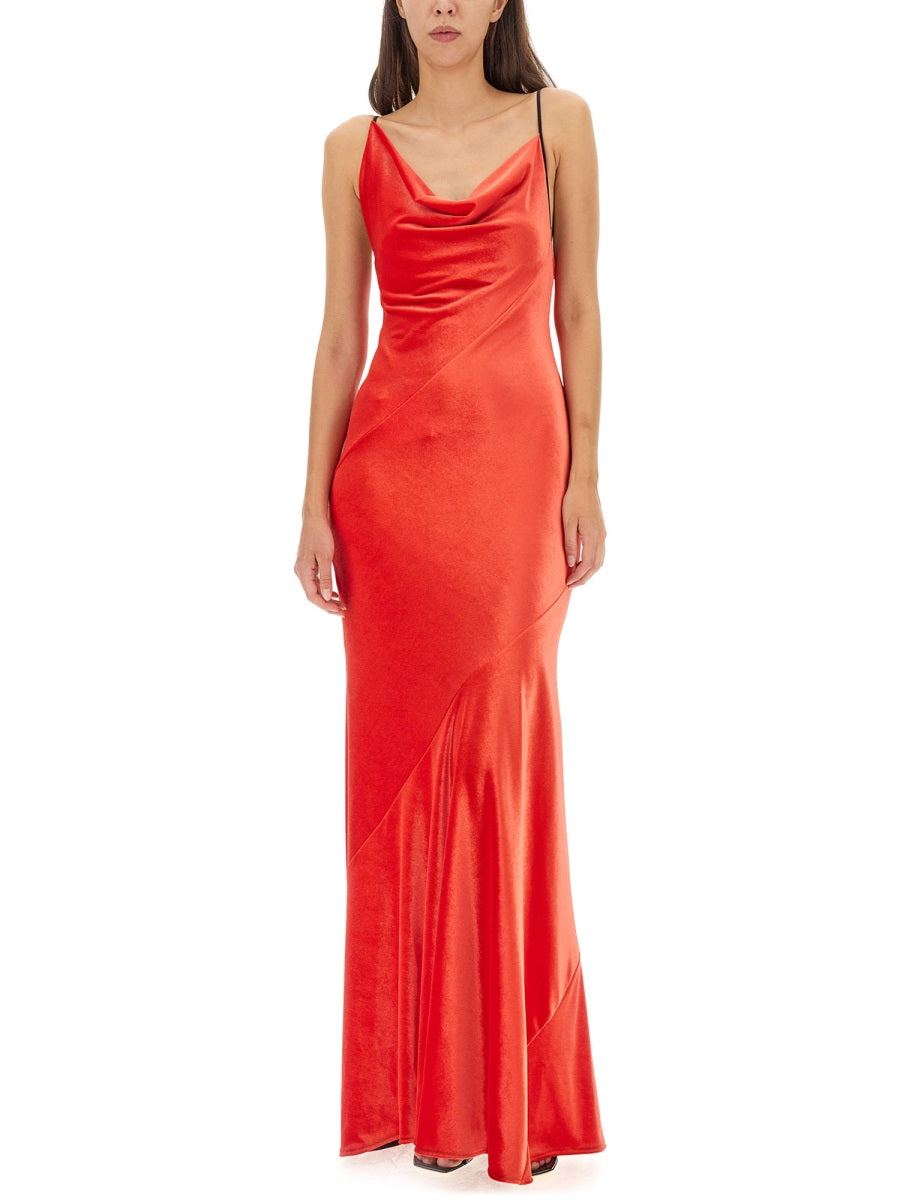 PHILOSOPHY DI LORENZO SERAFINI Elegant Asymmetrical Long Dress with Thin Shoulder Straps