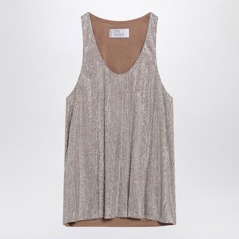 GIUSEPPE DI MORABITO Tank Top with Silver Rhinestones - Women’s Fashion