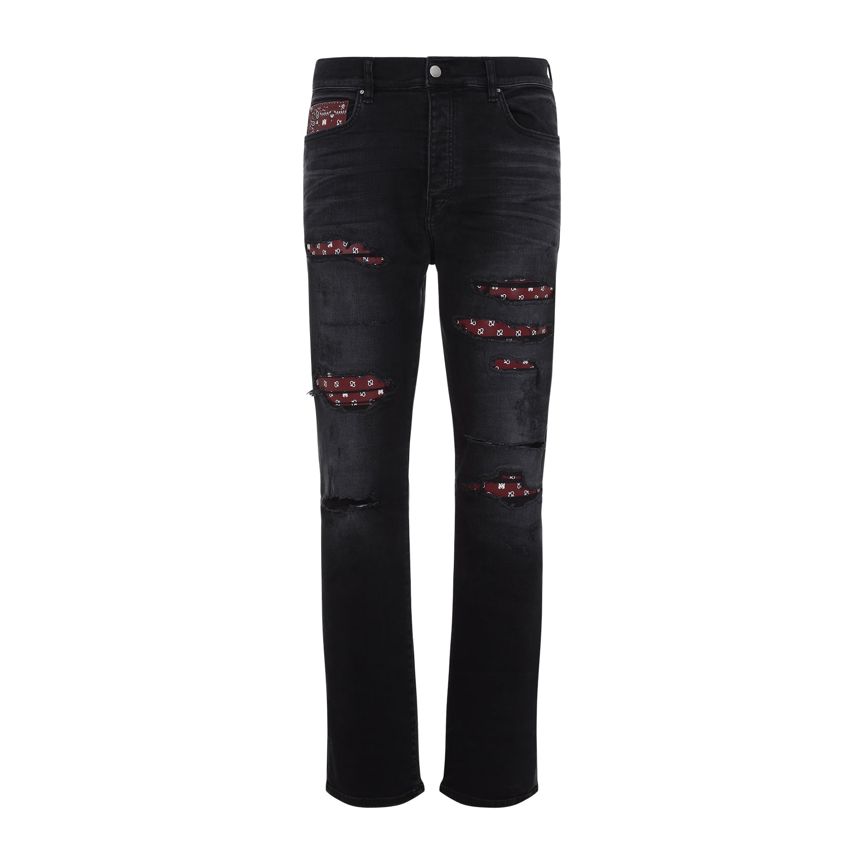 AMIRI Repaired Slim Jeans with Leather Bandana Detail