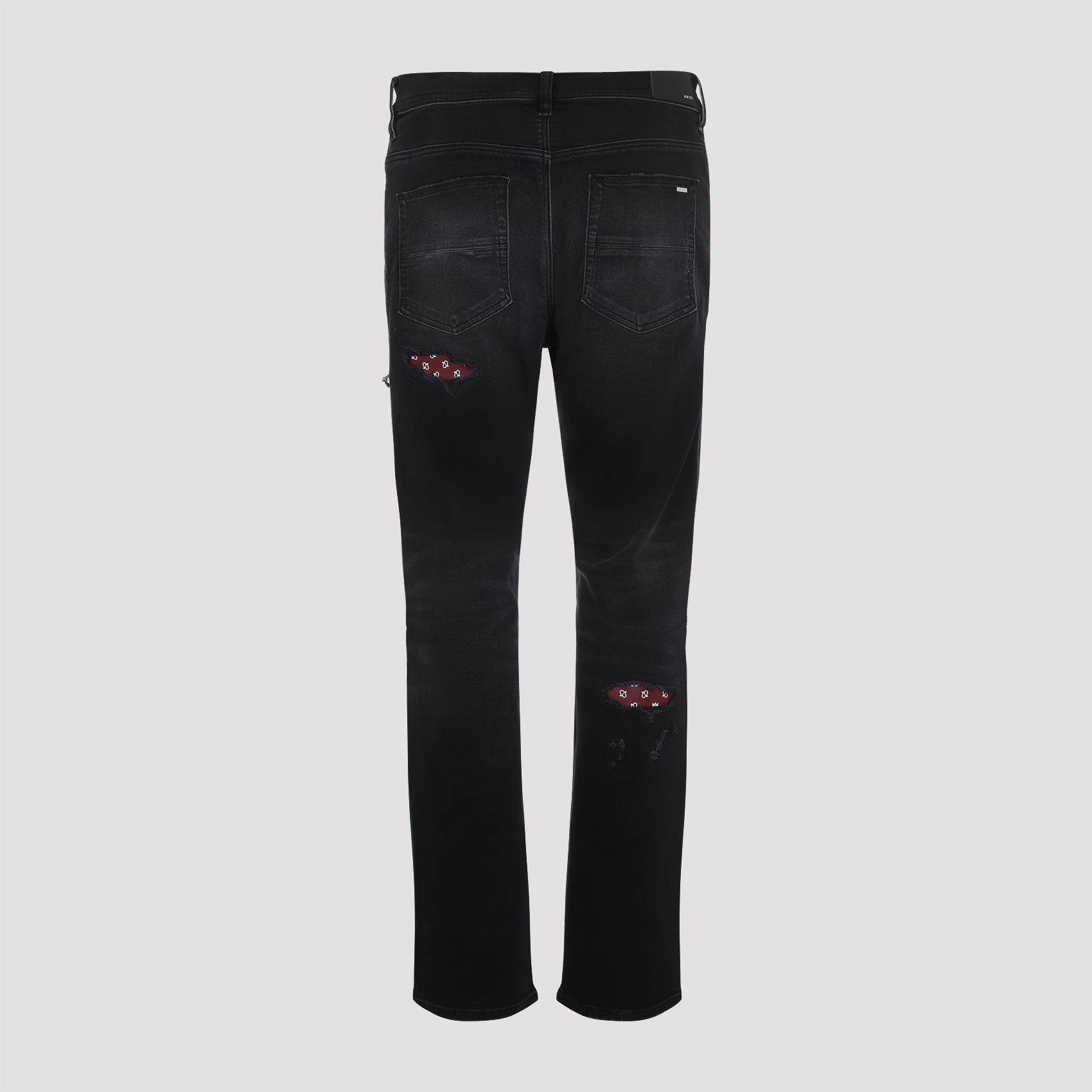 AMIRI Repaired Slim Jeans with Leather Bandana Detail