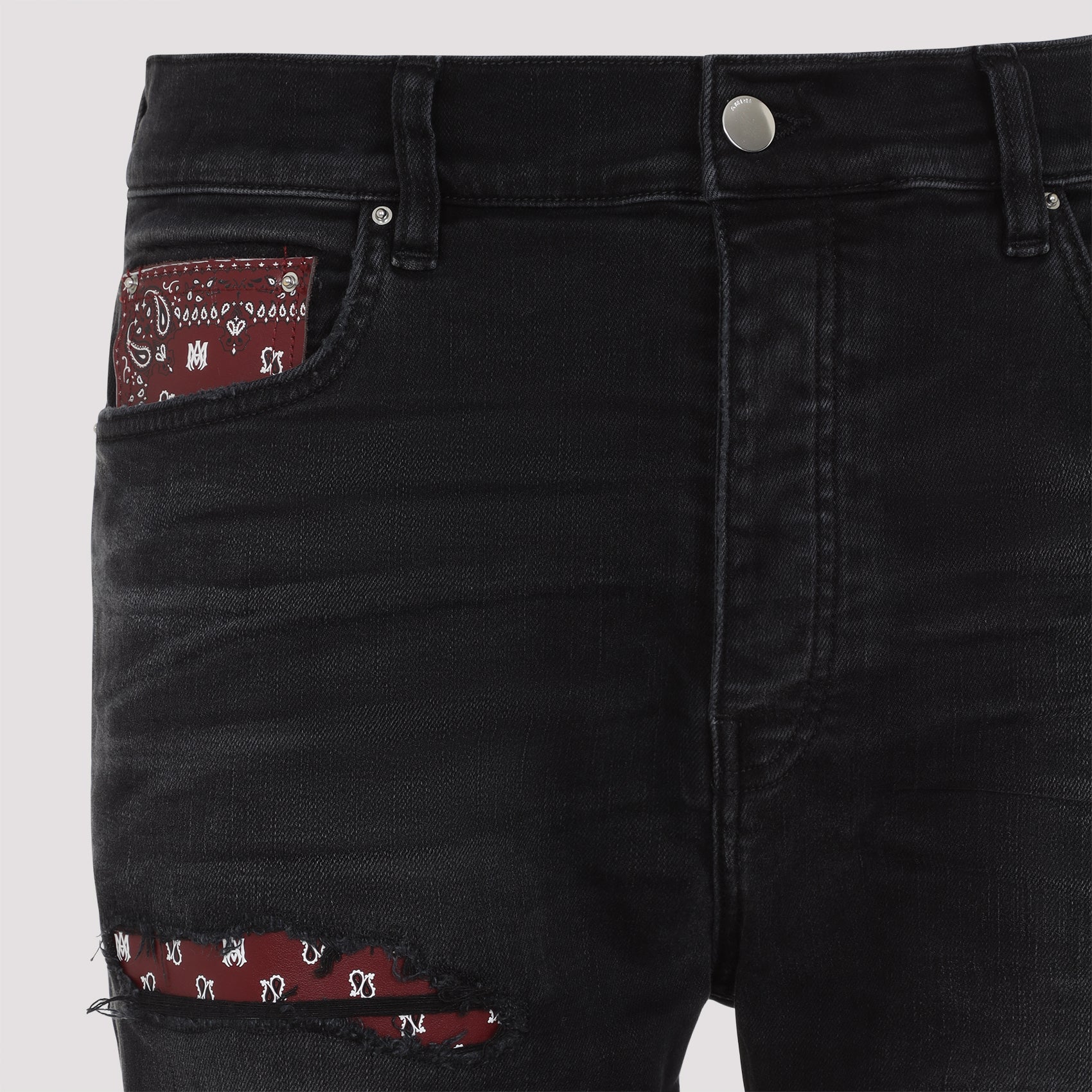 AMIRI Repaired Slim Jeans with Leather Bandana Detail