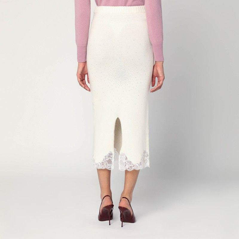 GIUSEPPE DI MORABITO Mini Tube Skirt with Lace and Rhinestones