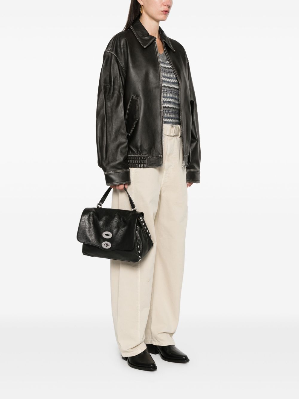 ZANELLATO Mini Leather Handbag with Foldover Top