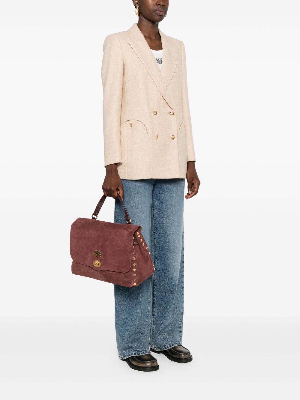 ZANELLATO Medium Suede Leather Handbag with Stud Embellishments