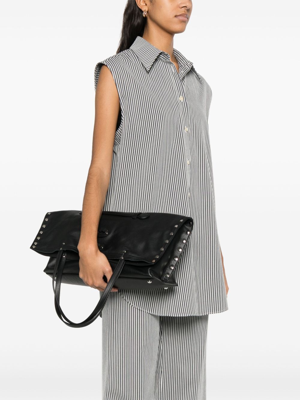 ZANELLATO Medium Leather Tote Handbag with Foldover Top