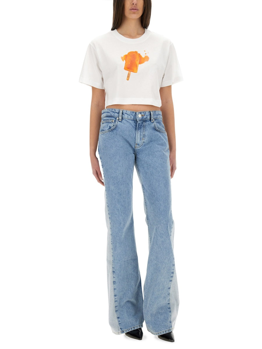 MOSCHINO JEANS Mini Cropped T-Shirt with Ice-Cream Print