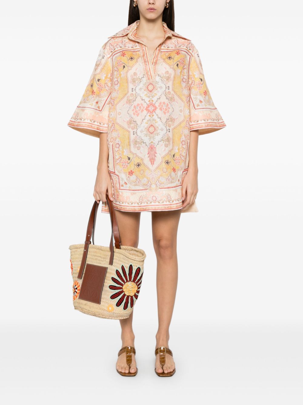 ZIMMERMANN Wylie Printed Linen Tunic - Short Sleeve
