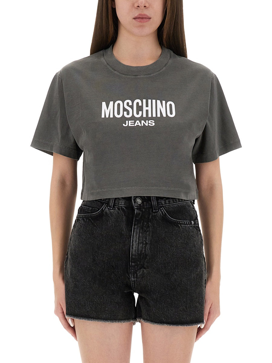 MOSCHINO JEANS Cropped T-Shirt with Logo - Size S