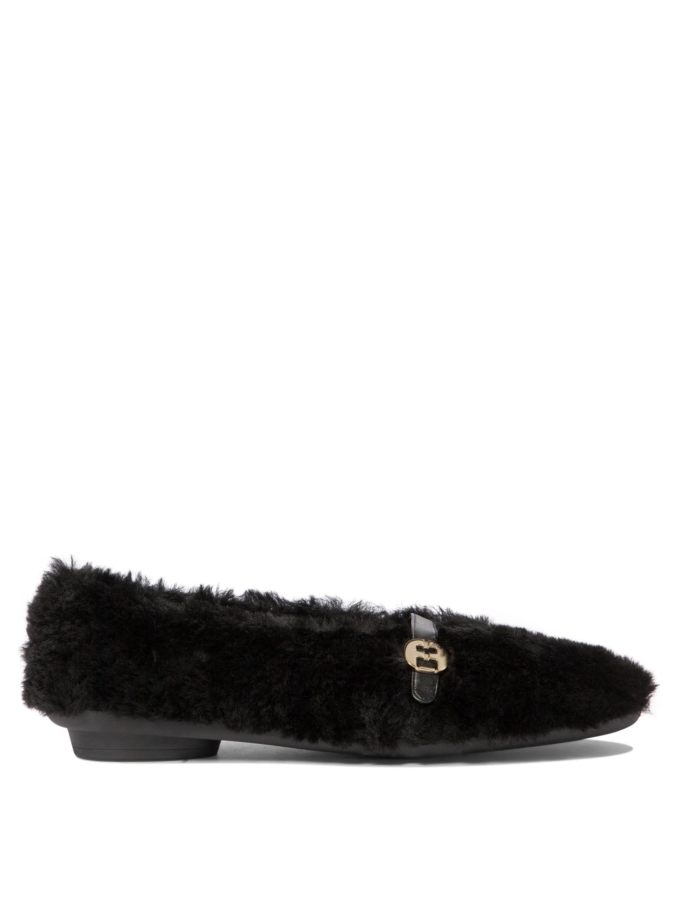 Ferragamo Shearling Ballet Flats with Double F Buckle - 1.5 cm Heel