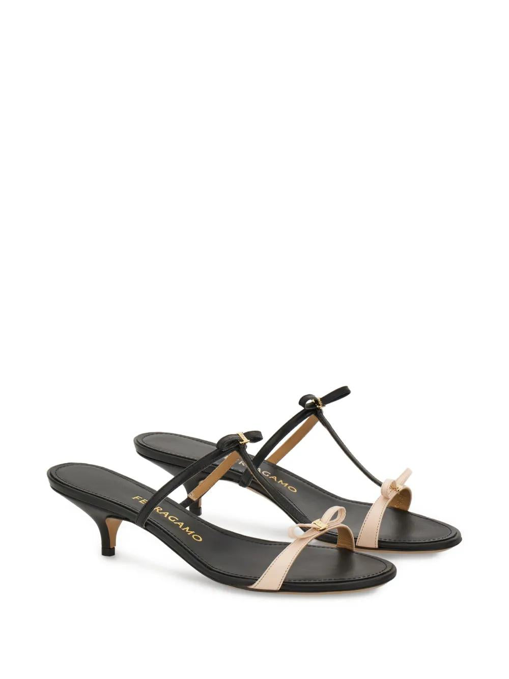 Ferragamo Kitten-Heel Sandals with Bow T-Strap