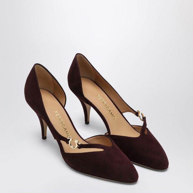 Ferragamo Almond Toe Medium Heel Pumps with Gancini Hook Detail