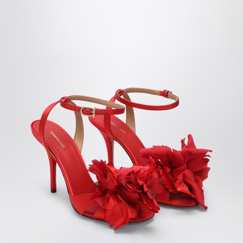 Ferragamo Satin High Heel Sandals with Floral Detail