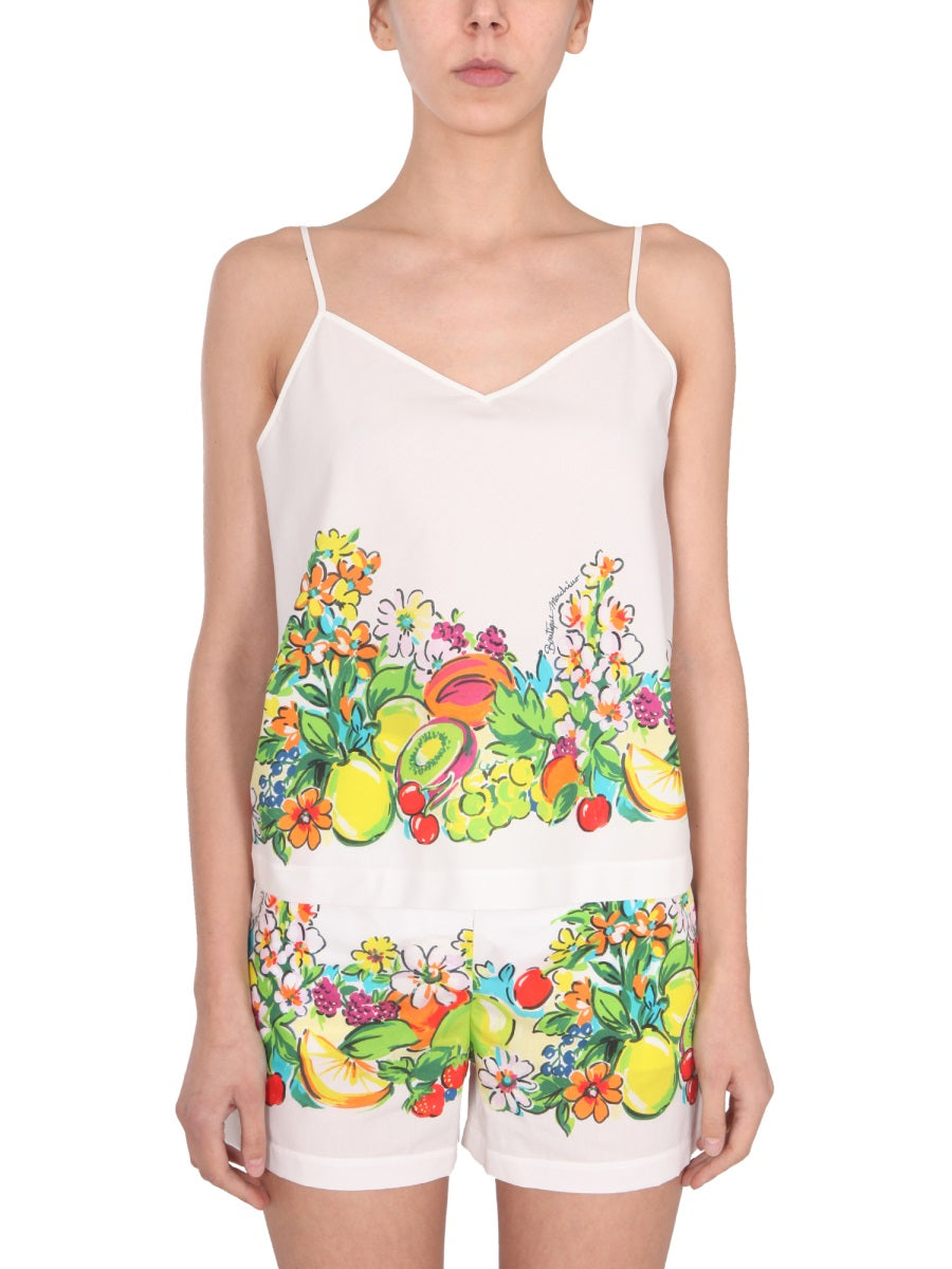 BOUTIQUE MOSCHINO Floral and Fruit Print V-Neck Top